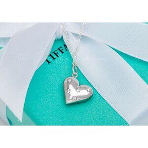Tiffany & Co. Diamond Heart Pendant Etoile 5-Diamond Puffy Heart Necklace Silver